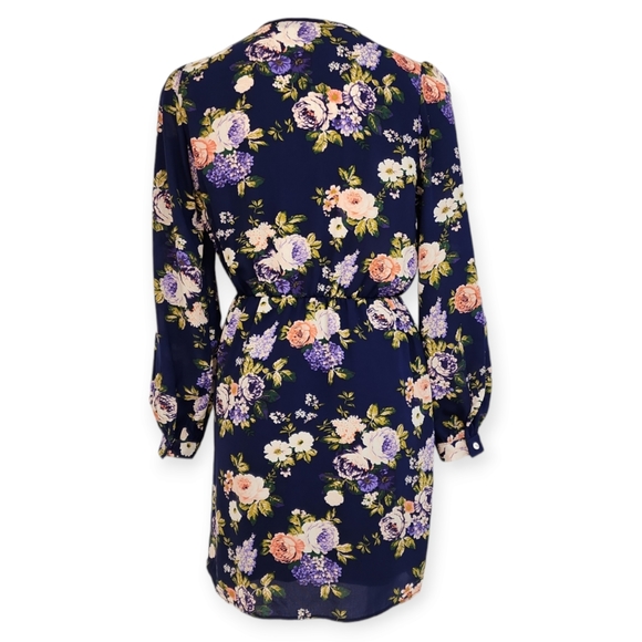 Honey Punch/Lulus That's A Wrap Navy Blue Floral Print Dress - Picture 4 of 8